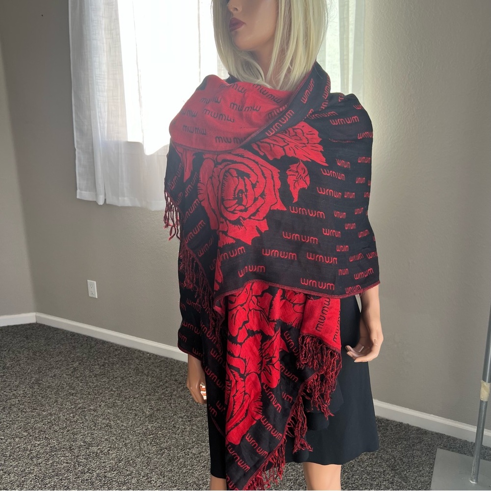 Miu Miu Red and Black Floral Scarf - as is - Picture 7 of 9